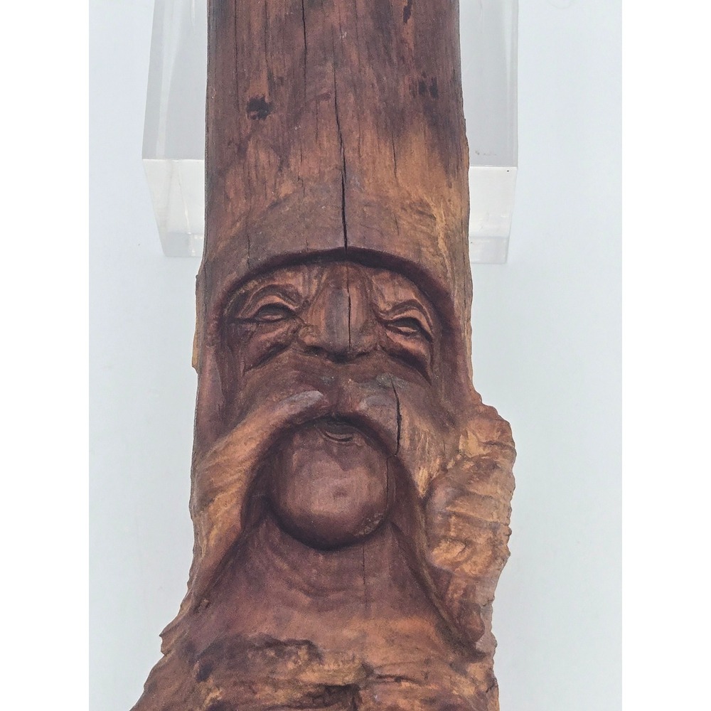 Solid Wood Tree Spirit Forest Old Man Sculpture Folk Art 11" Rustic P. Wells